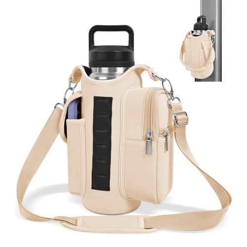 Magnetic Gym Bag Water Bottle Carrier Holder with Phone Pockets & Shoulder Strap,5 Built-In Magnets Gym Bottle Pouch Sleeve